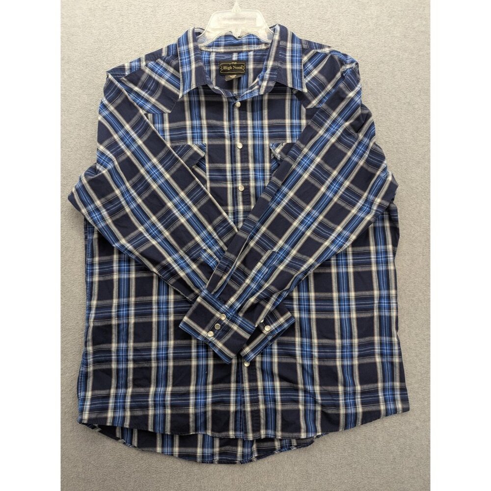 High Noon Shirt Mens XL Blue Plaid Western Pearl Snap Long Sleeve Cowboy